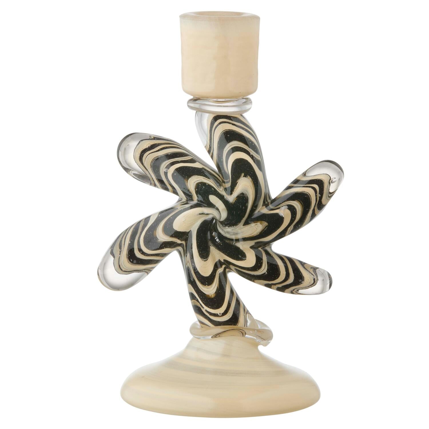Lysestage m. swirl blomst - H23 cm