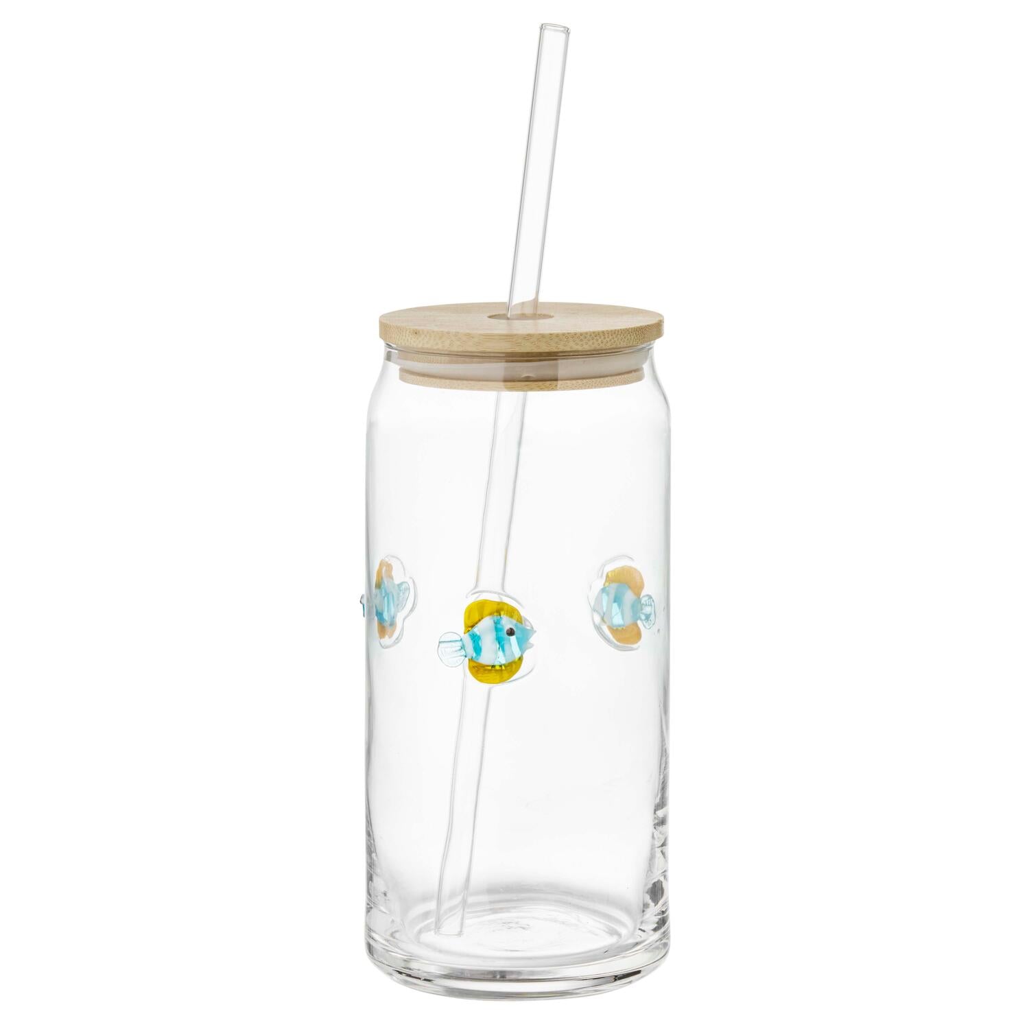 Drikkeglas m. sugerør, fisk - 500ml