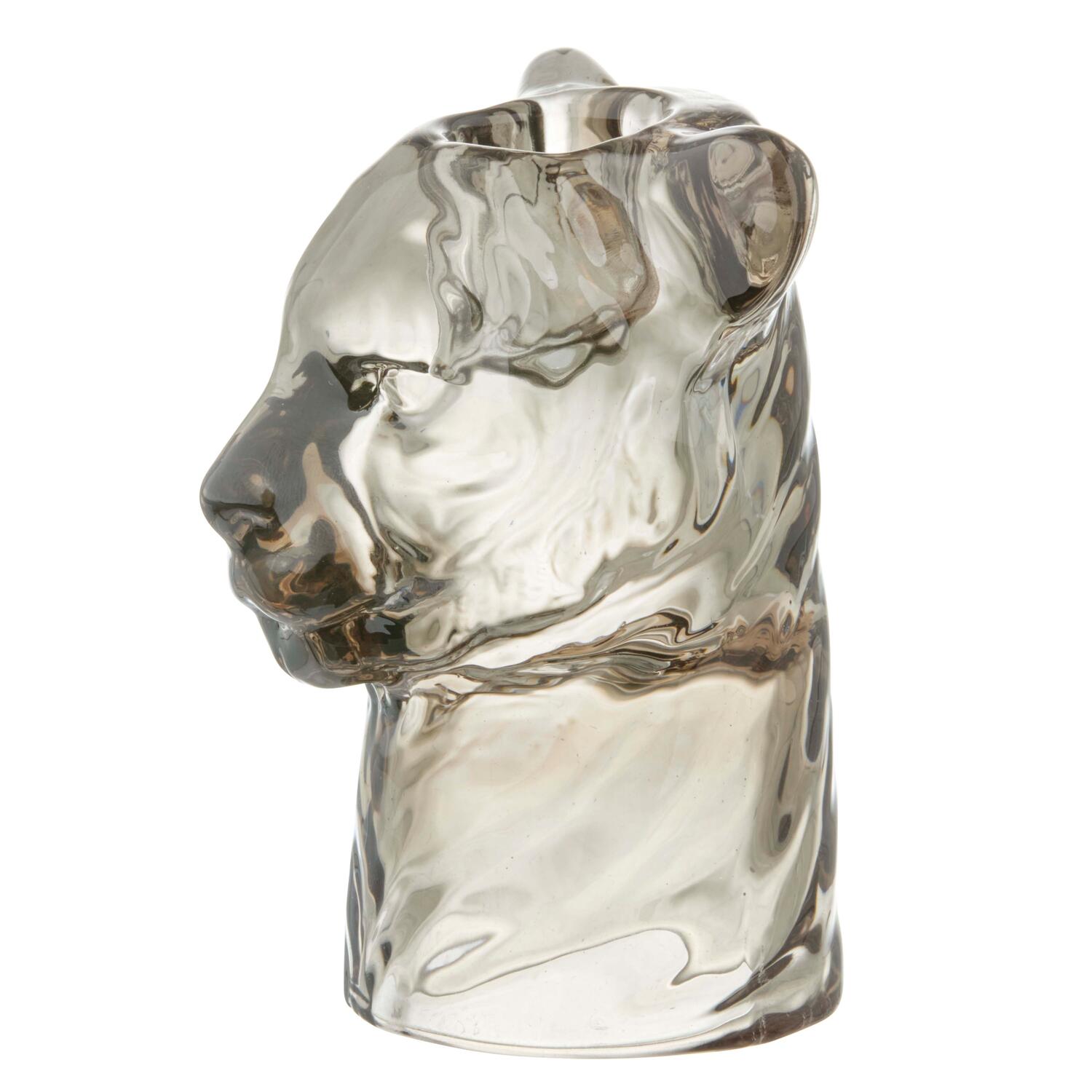 Lion lysestage, brun - H9,5 cm