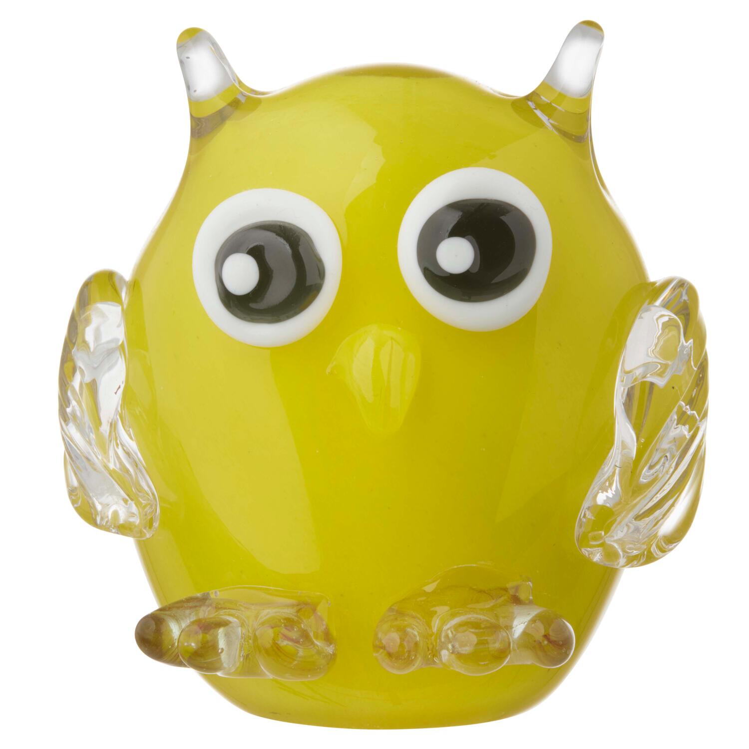 Glas ugle, gul - H11,5 cm