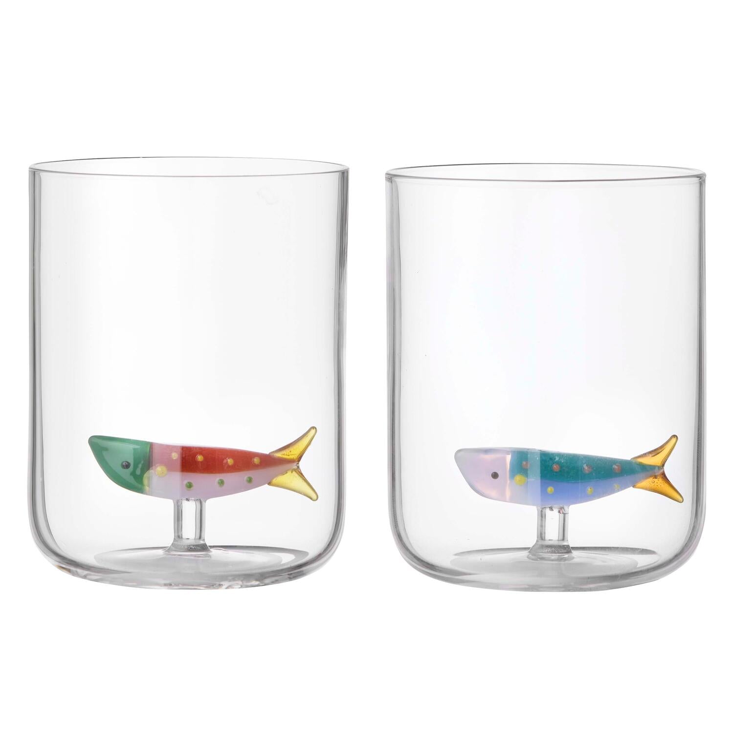 Drikkeglas m. fisk, lilla/rød - 2 stk