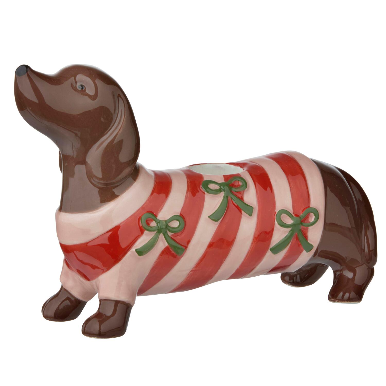 Lysestage, gravhund m. sweater - L17,5 cm