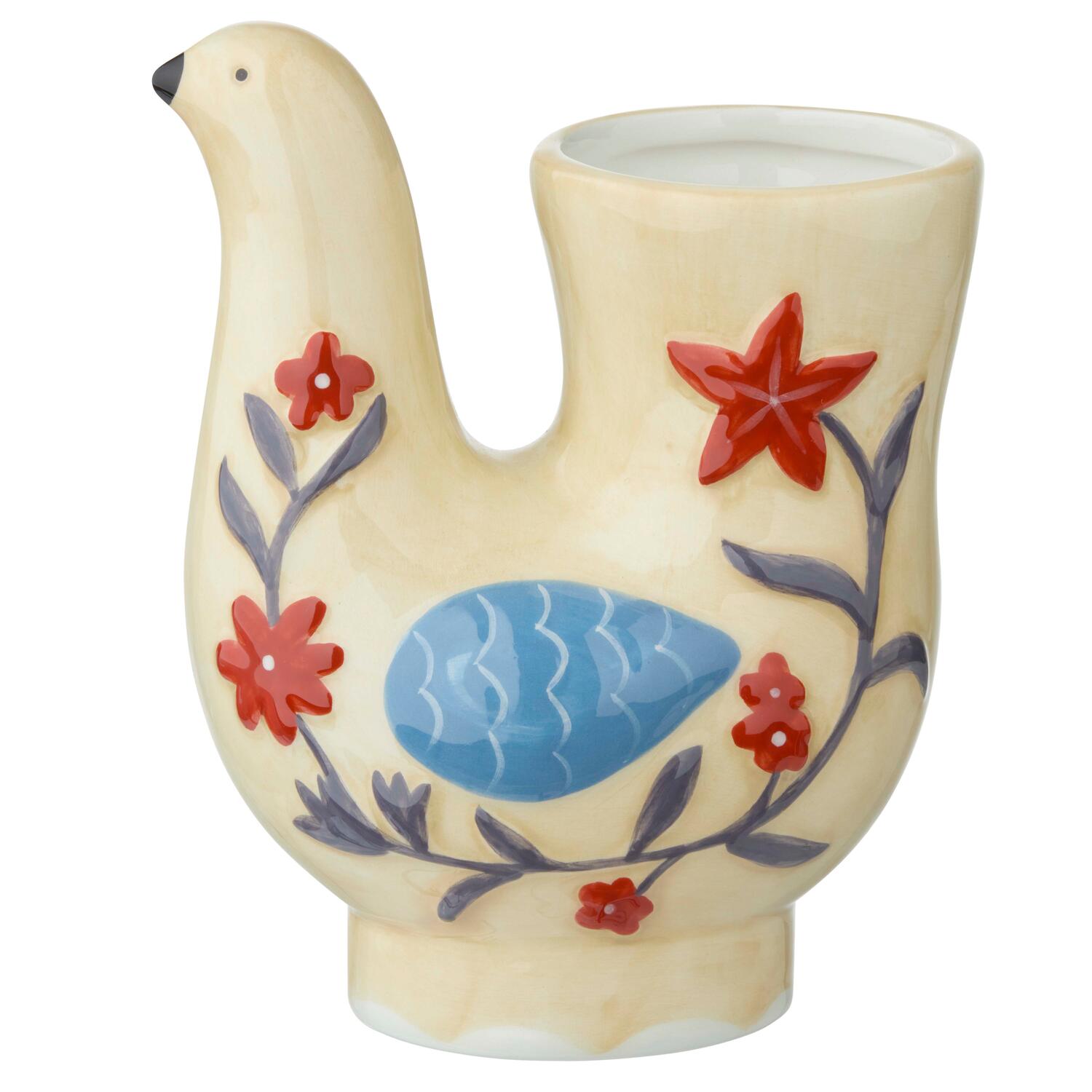 Håndmalet fugle vase - H16 cm