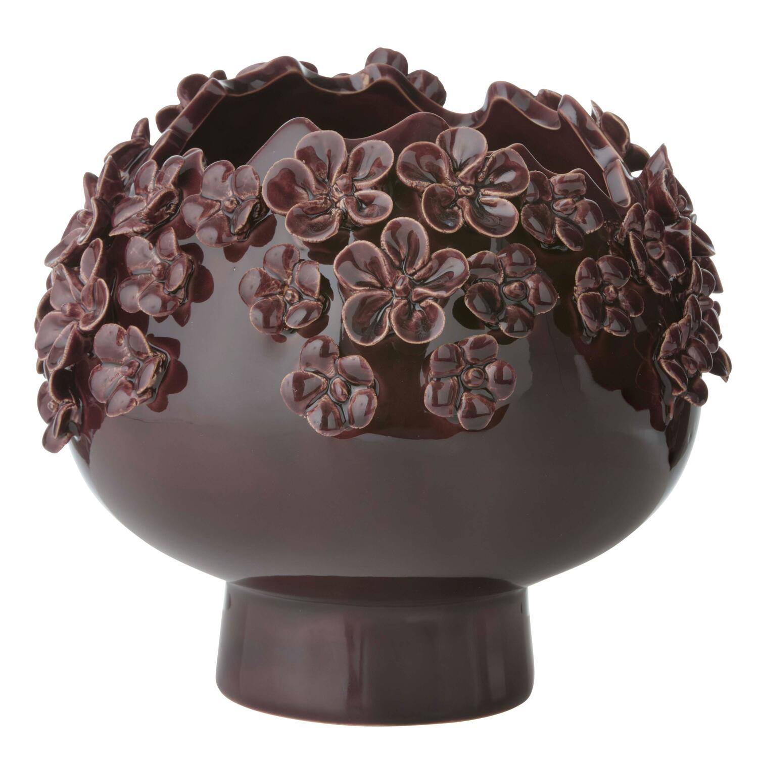 Vase m. små 3D blomster, bordeaux - H21 cm