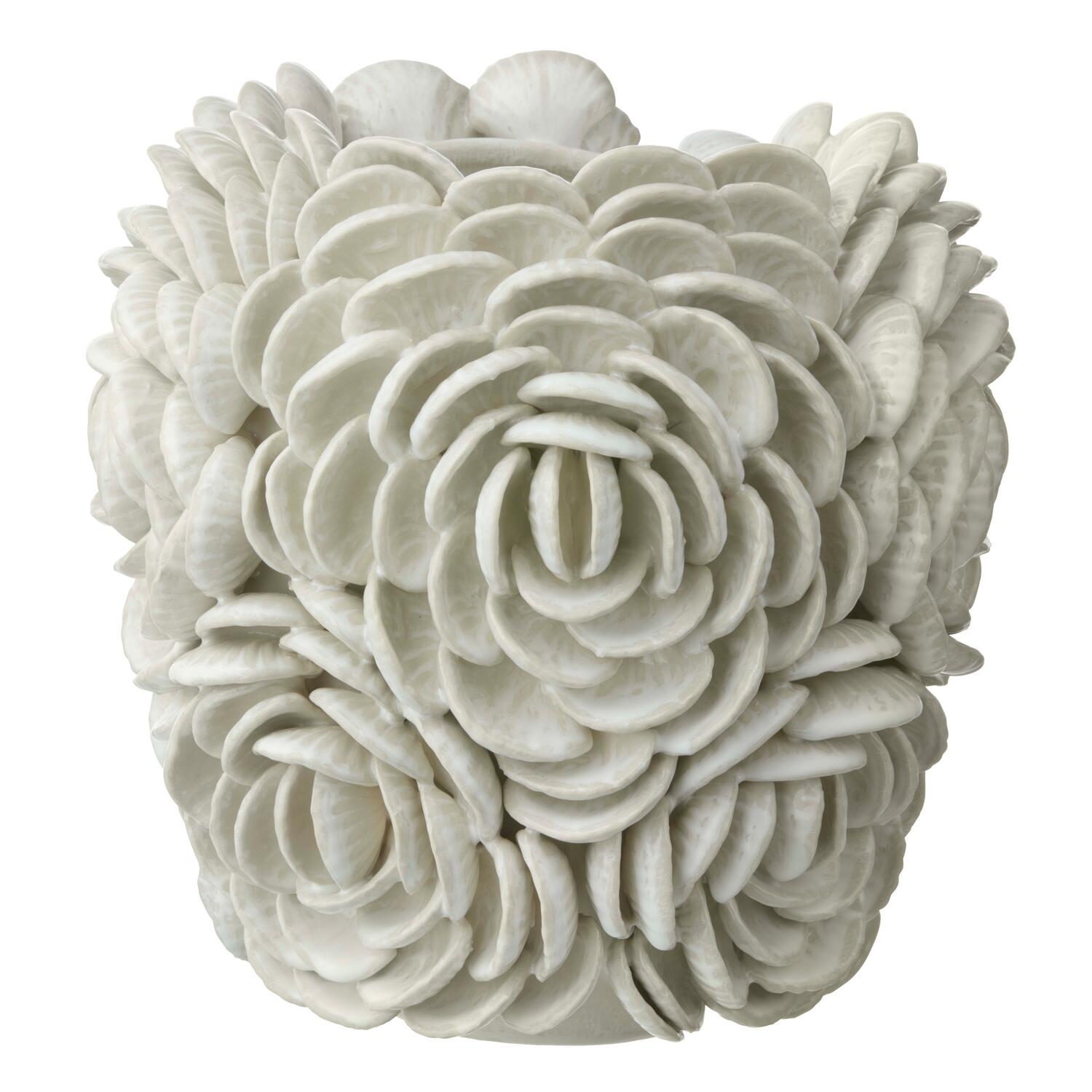 Vase m. store 3D blomster, hvid - H26,5 cm
