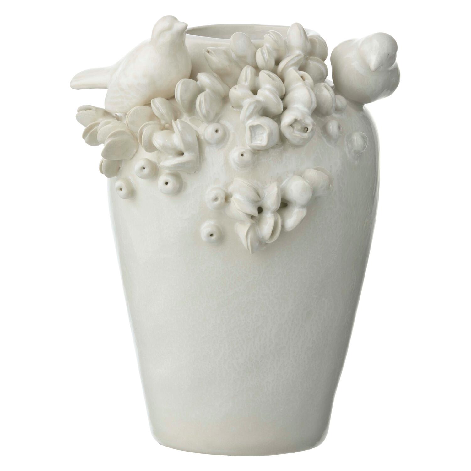 Vase m. 3D fugle, hvid - H23,5 cm