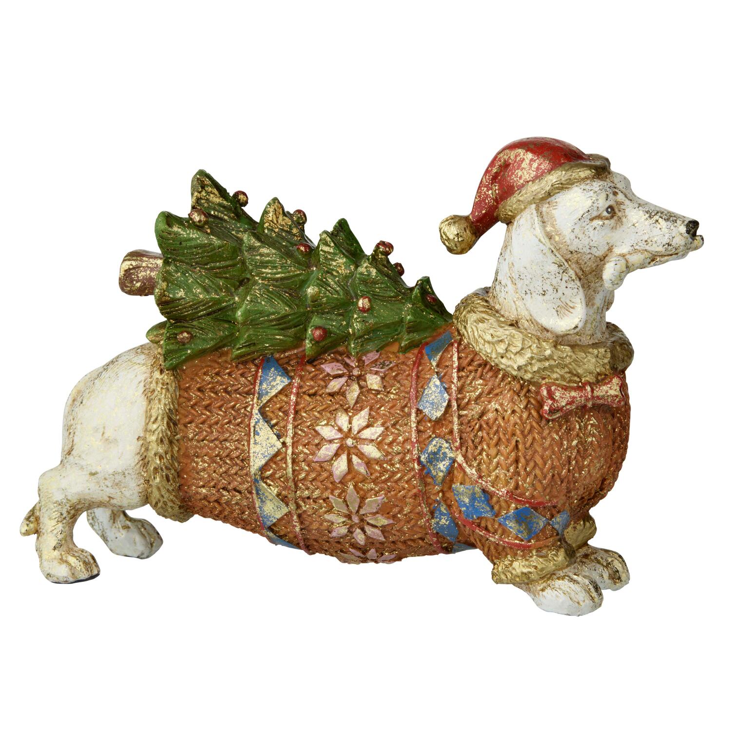 Hund med juletræ julefigur - H13 cm
