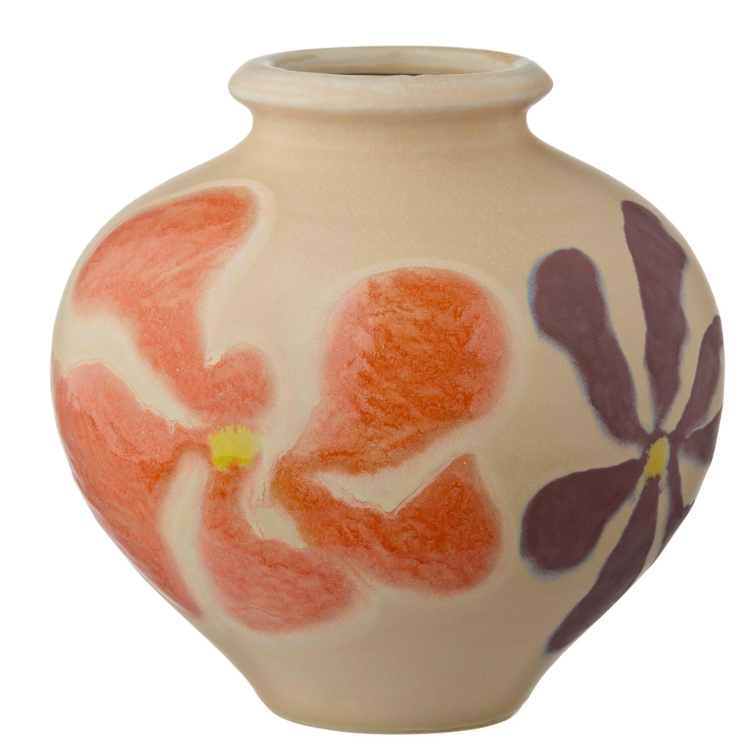 Vase m. lilla & orange blomster - H20 cm