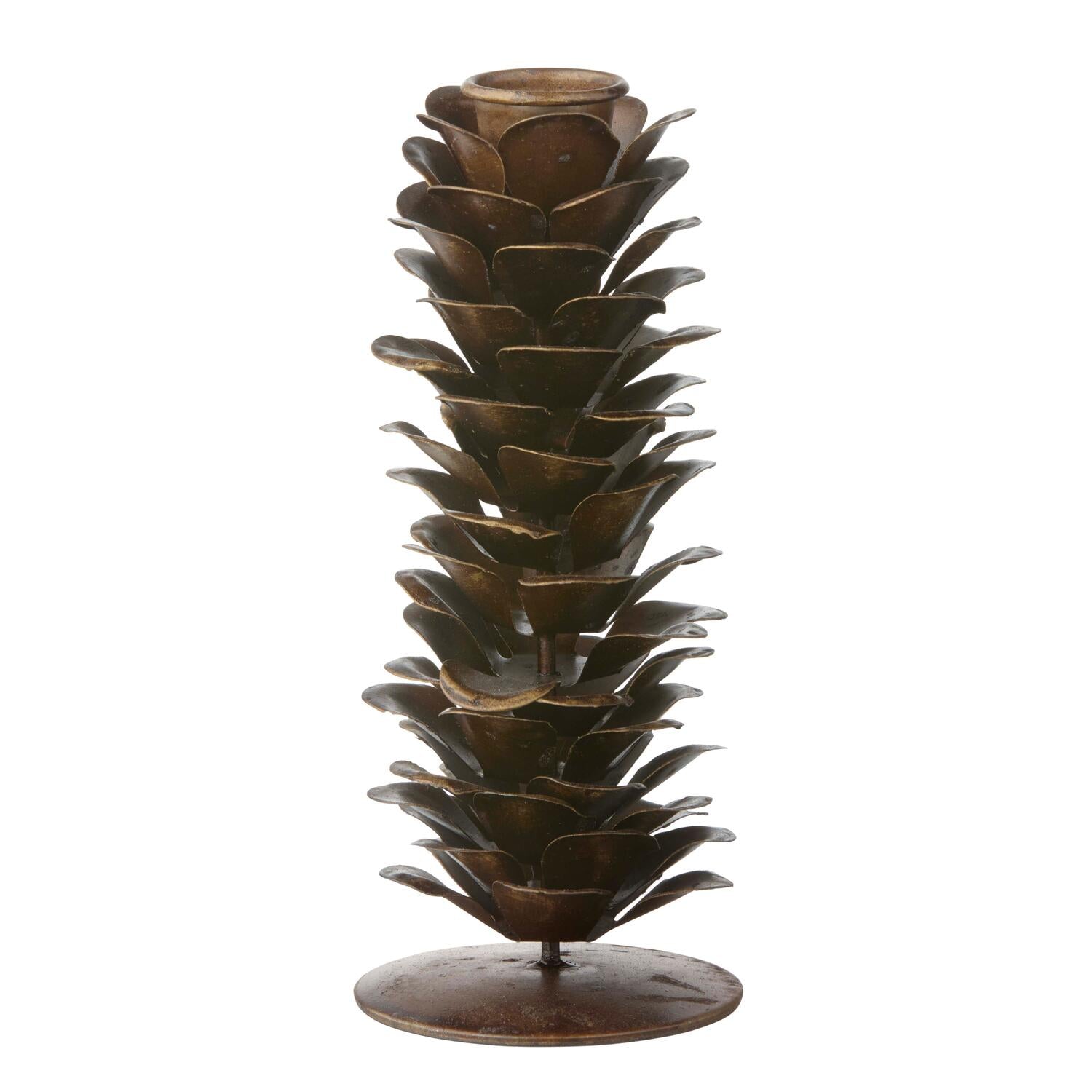 Pine Cone lysestage, H16 cm – Brown Antique