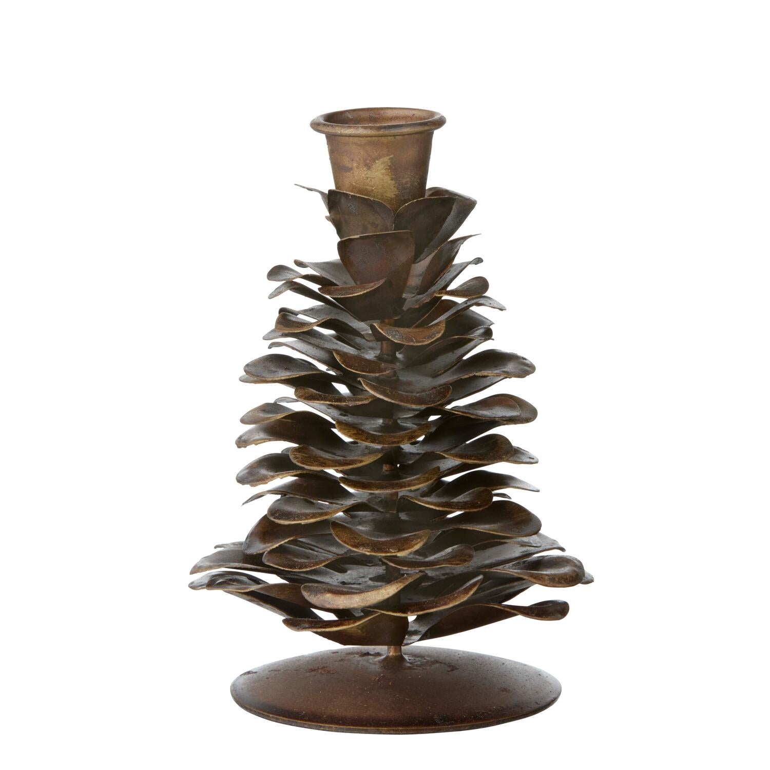 Pine Cone lysestage, H13 cm – Brun Antique
