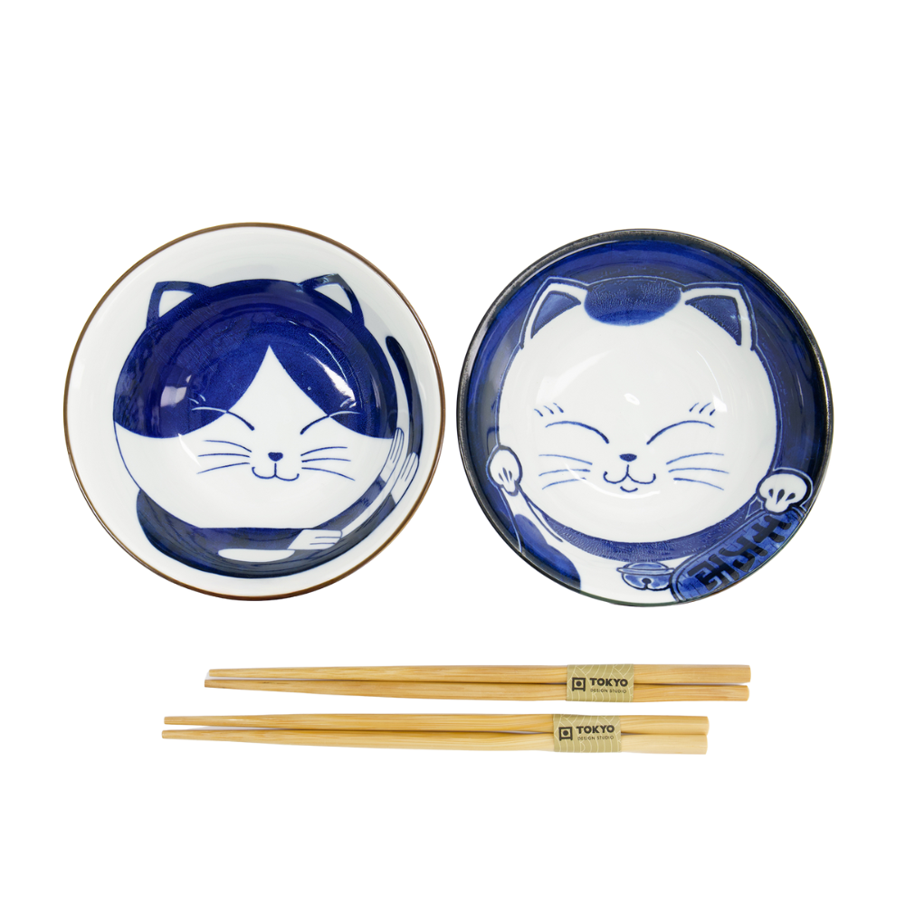 Kawaii Cat Tayo skål m/spisepinde - 2 sæt