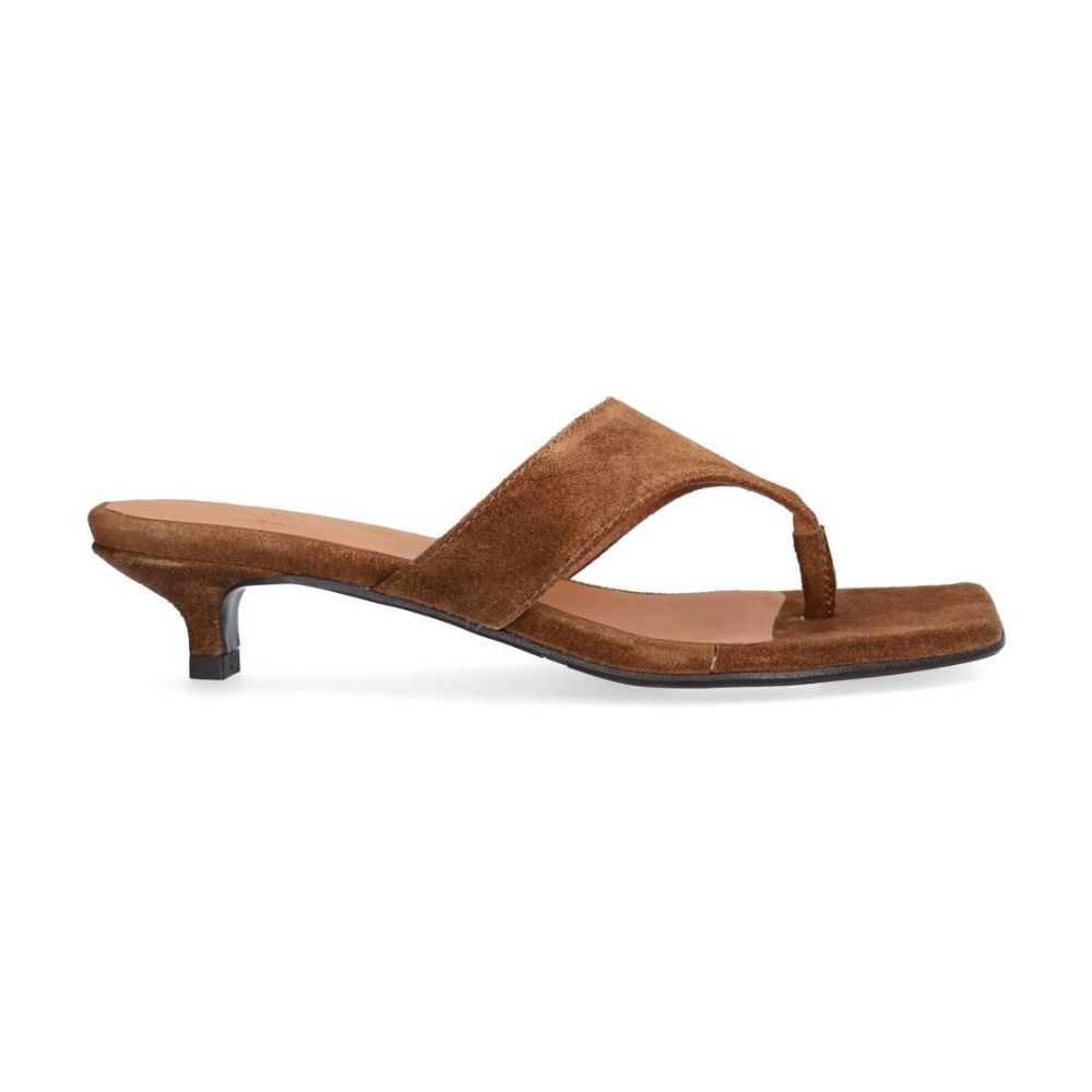 Mule kitten hæl - Tabac babysilk suede 555