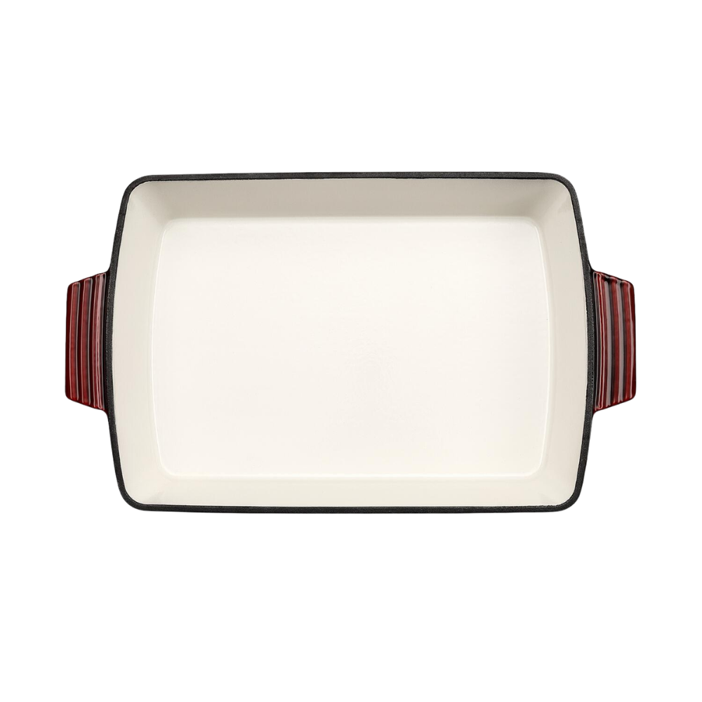 Emaljeret støbejernsfad, L39 cm - Ribsrød