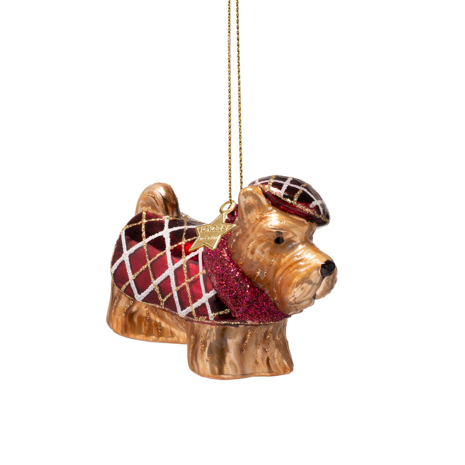 Skotsk terrier m. frakke og hue juleophæng – H6 cm