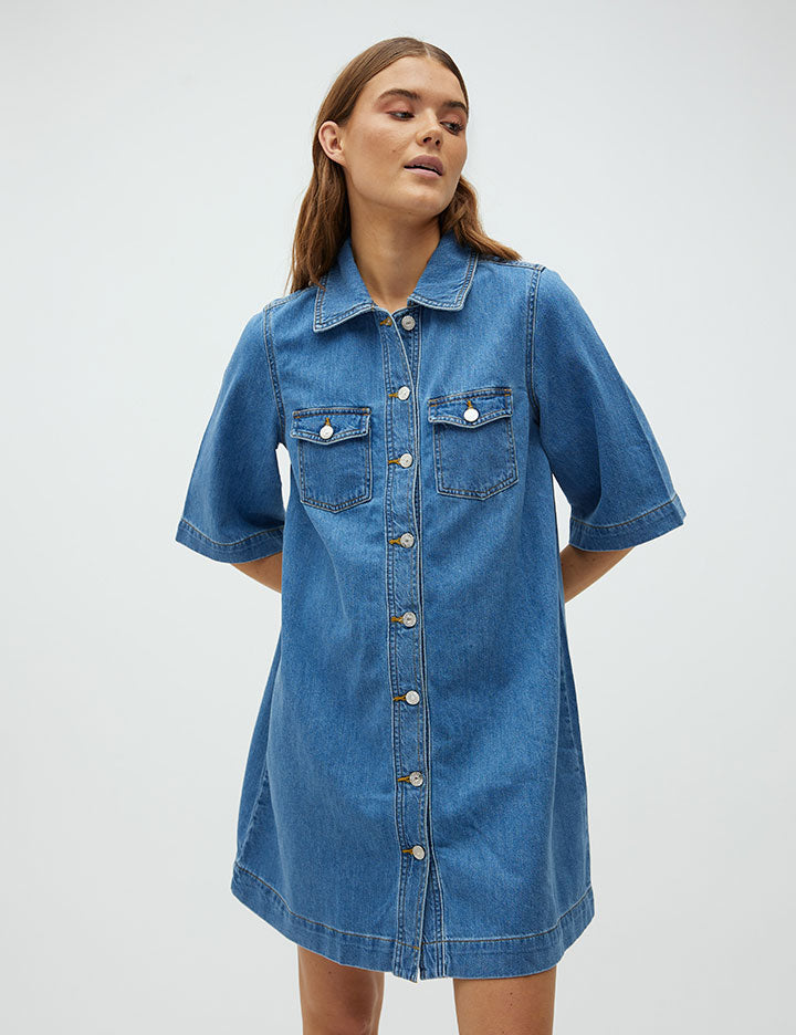 Mira-G denimkjole - 951 Mid vintage blue