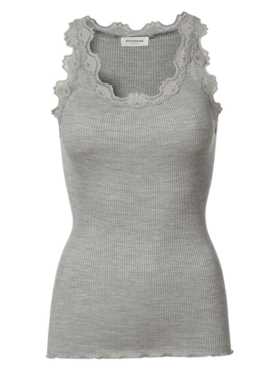 RWBabette lang silke blonde top - Light Grey melange