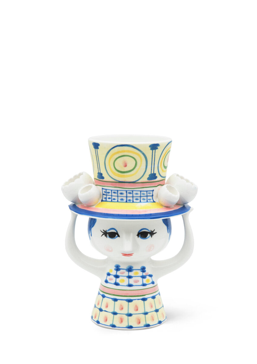 Lady with hat vase, blå - H20,5 cm.