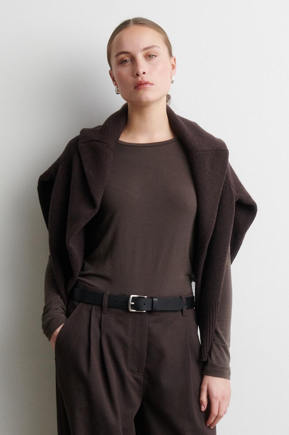 Matima O-Neck langærmet t-shirt - Mid Brown Melange