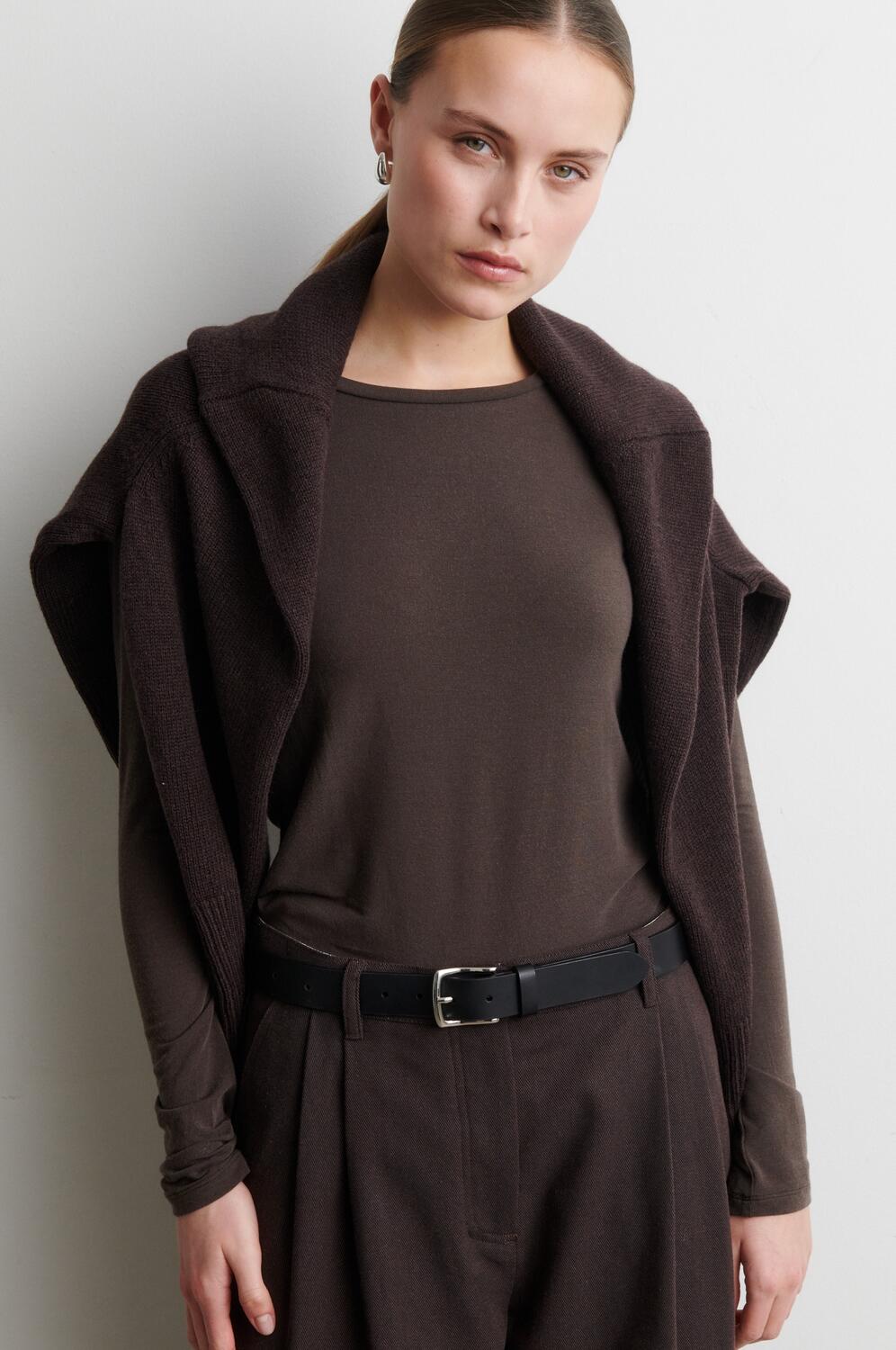 Matima O-Neck langærmet t-shirt - Mid Brown Melange