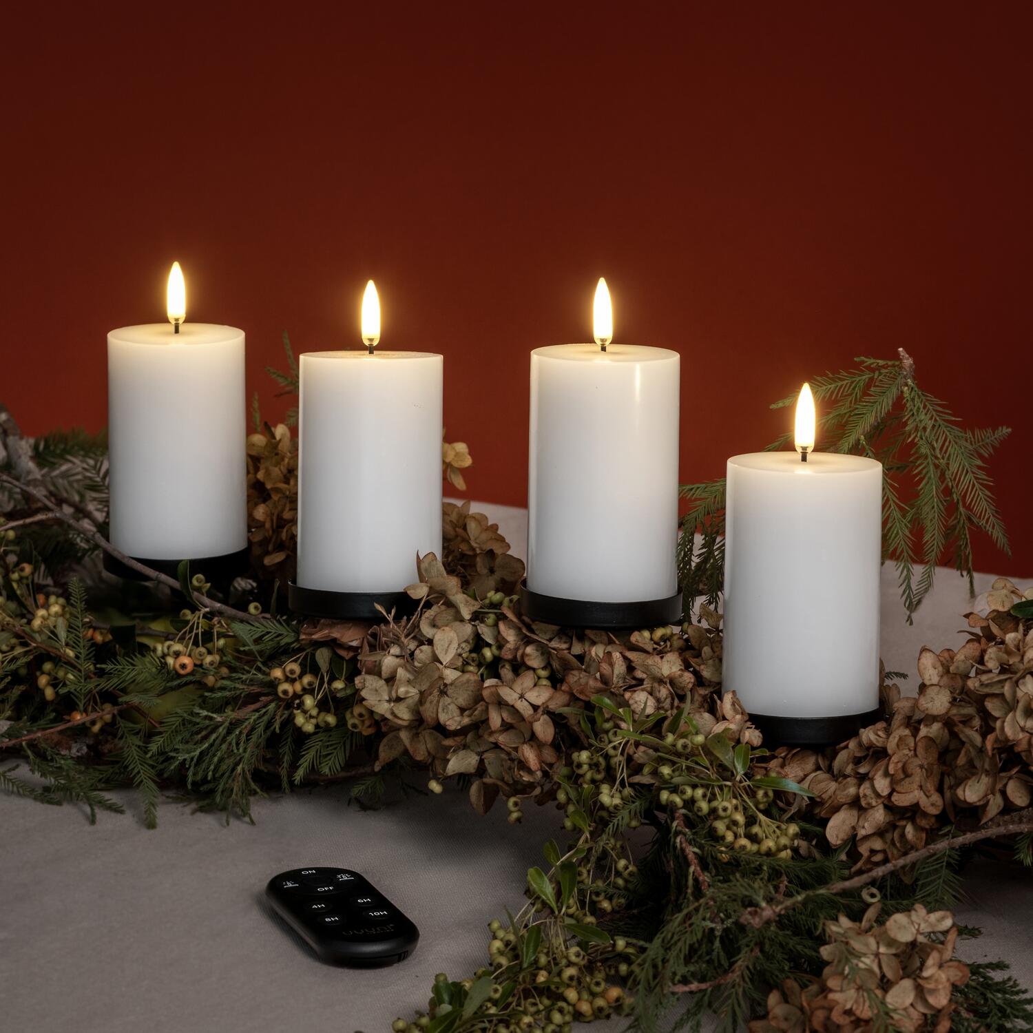 Gaveæske m. spike, fjernbetjening, LED bloklys - Nordic White