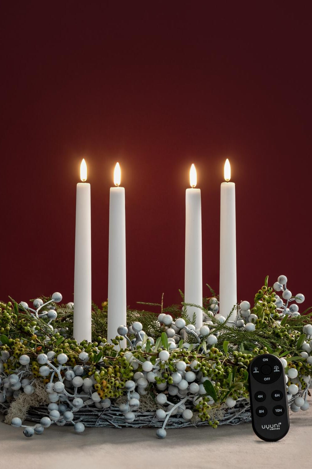 Gaveæske m. spike, fjernbetjening, LED kronelys - Nordic White