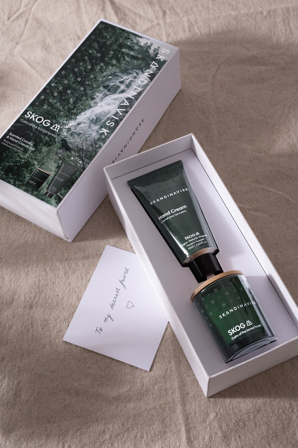 Skog duftlys & håndcreme gaveæske