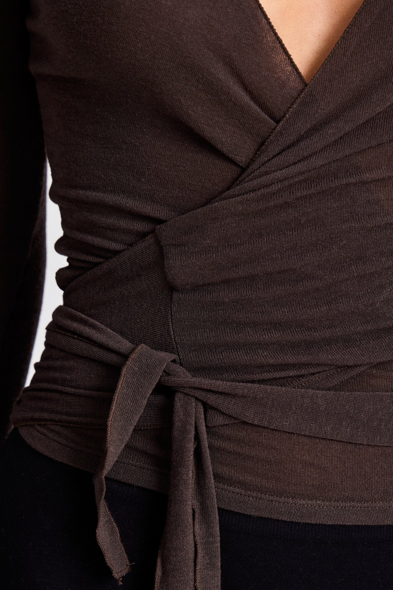 Anne Wrap Wool langærmet t-shirt - Mulch