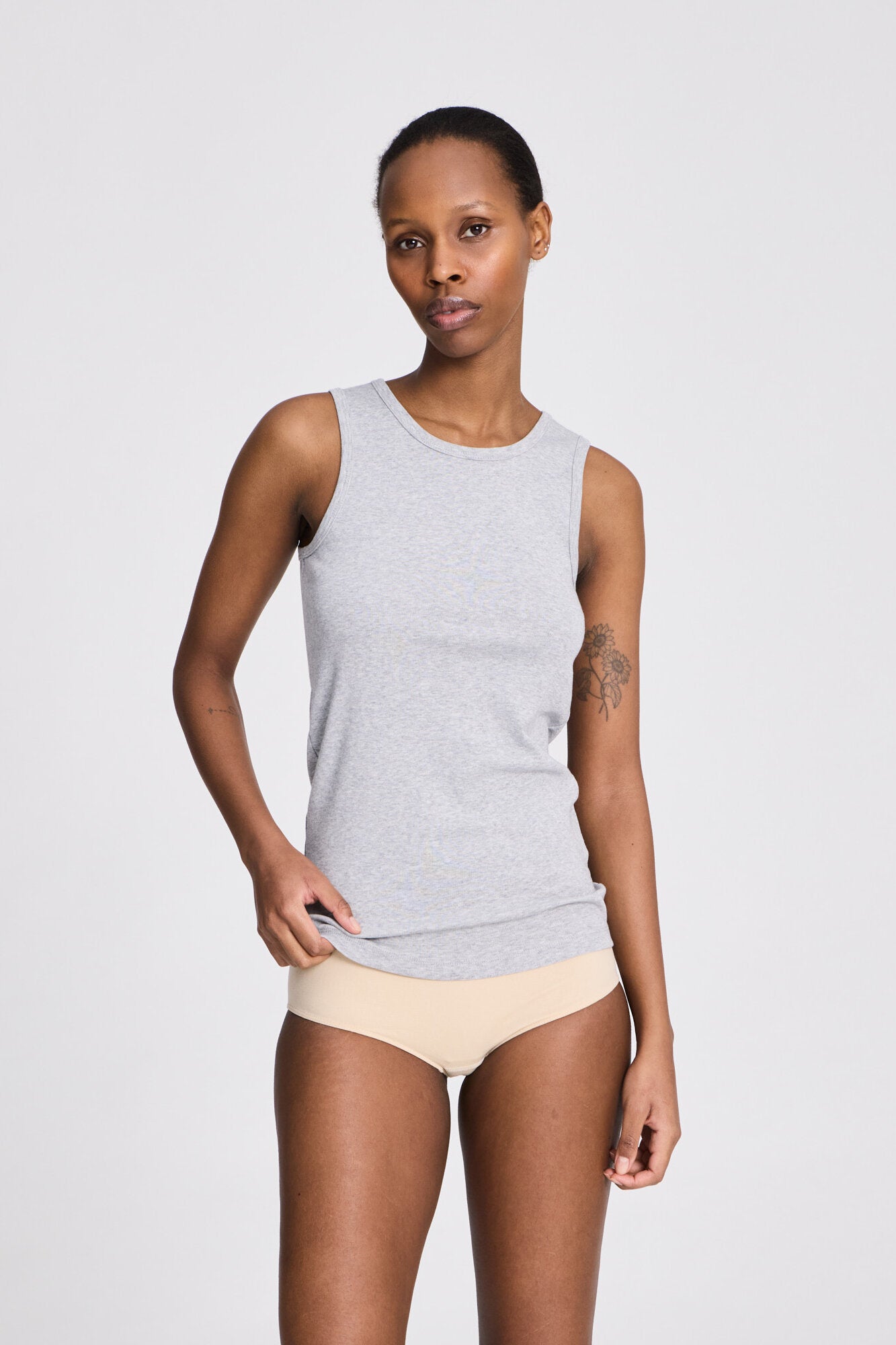 Alberte ribbet tanktop - Light Grey Melange