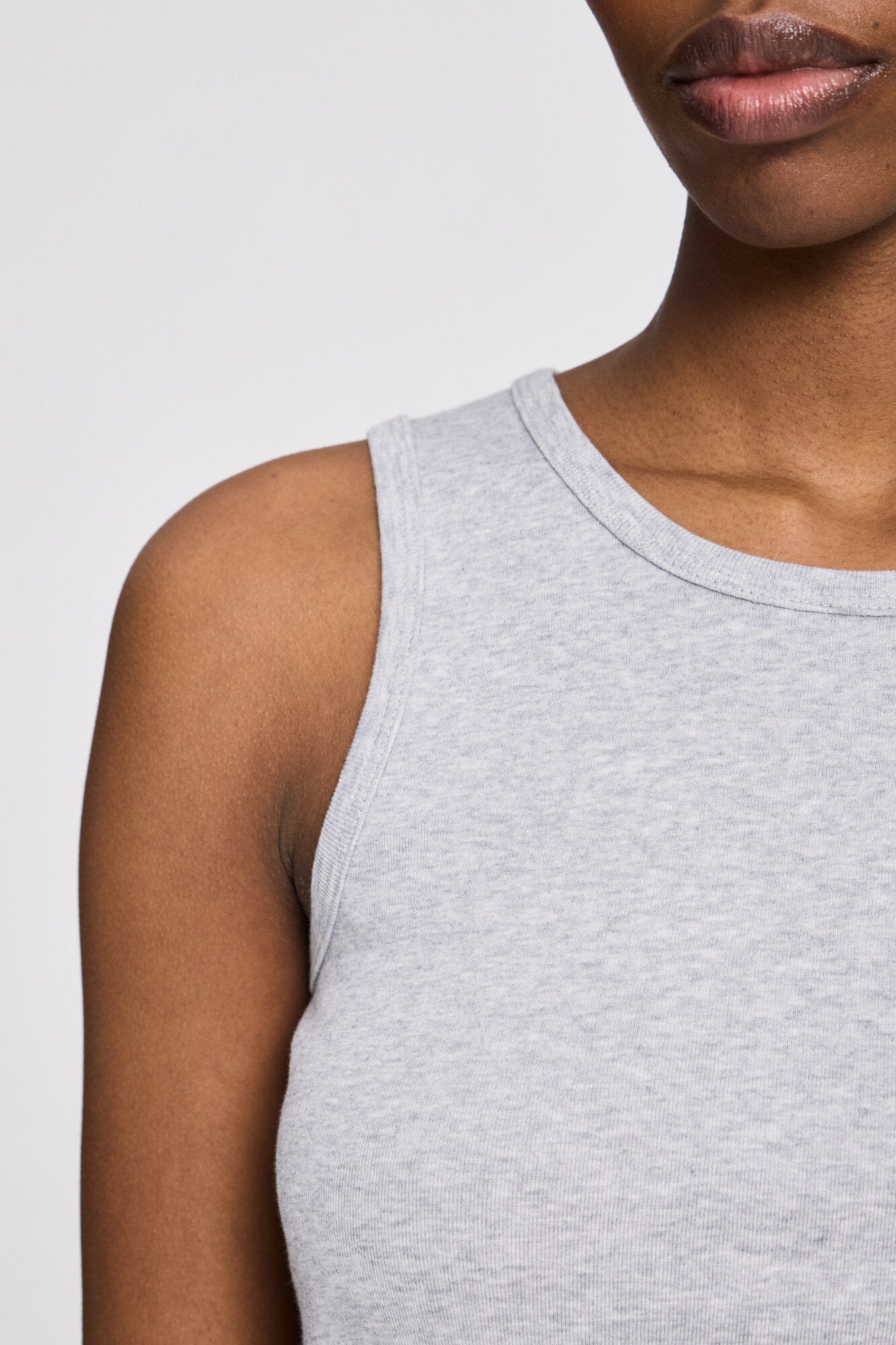 Alberte ribbet tanktop - Light Grey Melange