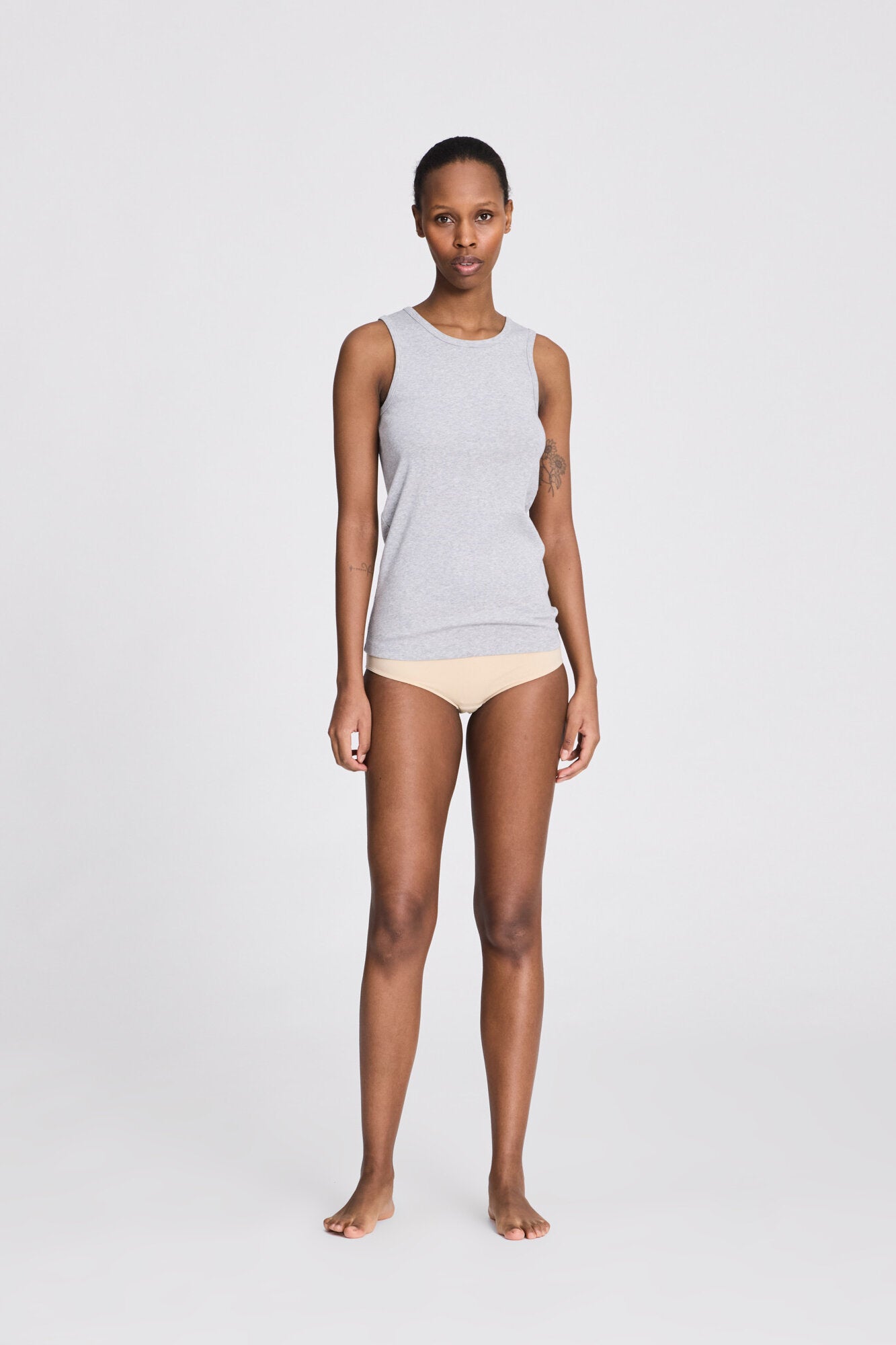 Alberte ribbet tanktop - Light Grey Melange