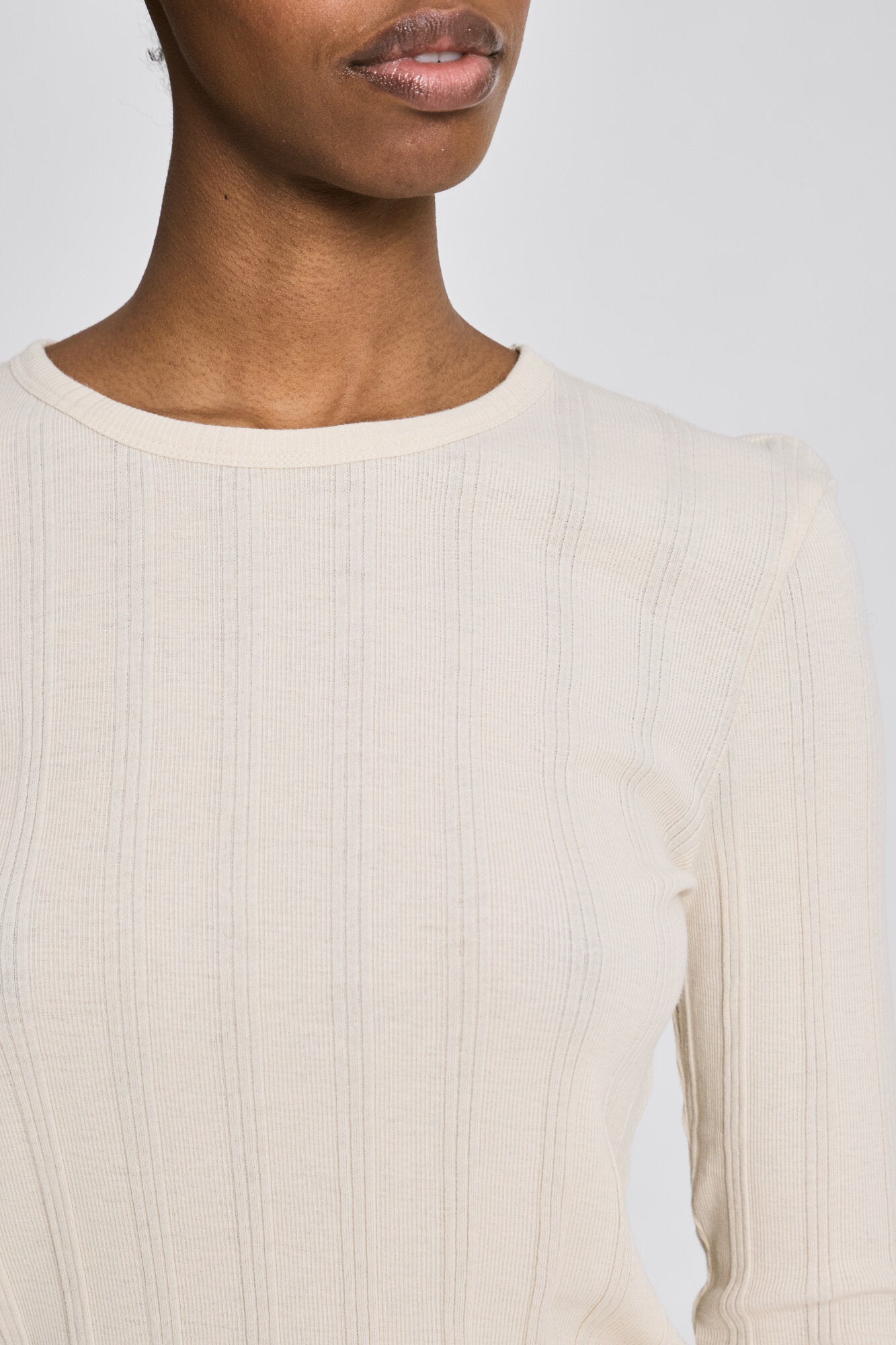 Thyra Cotton Drop Needle langærmet t-shirt - Ancient Grey