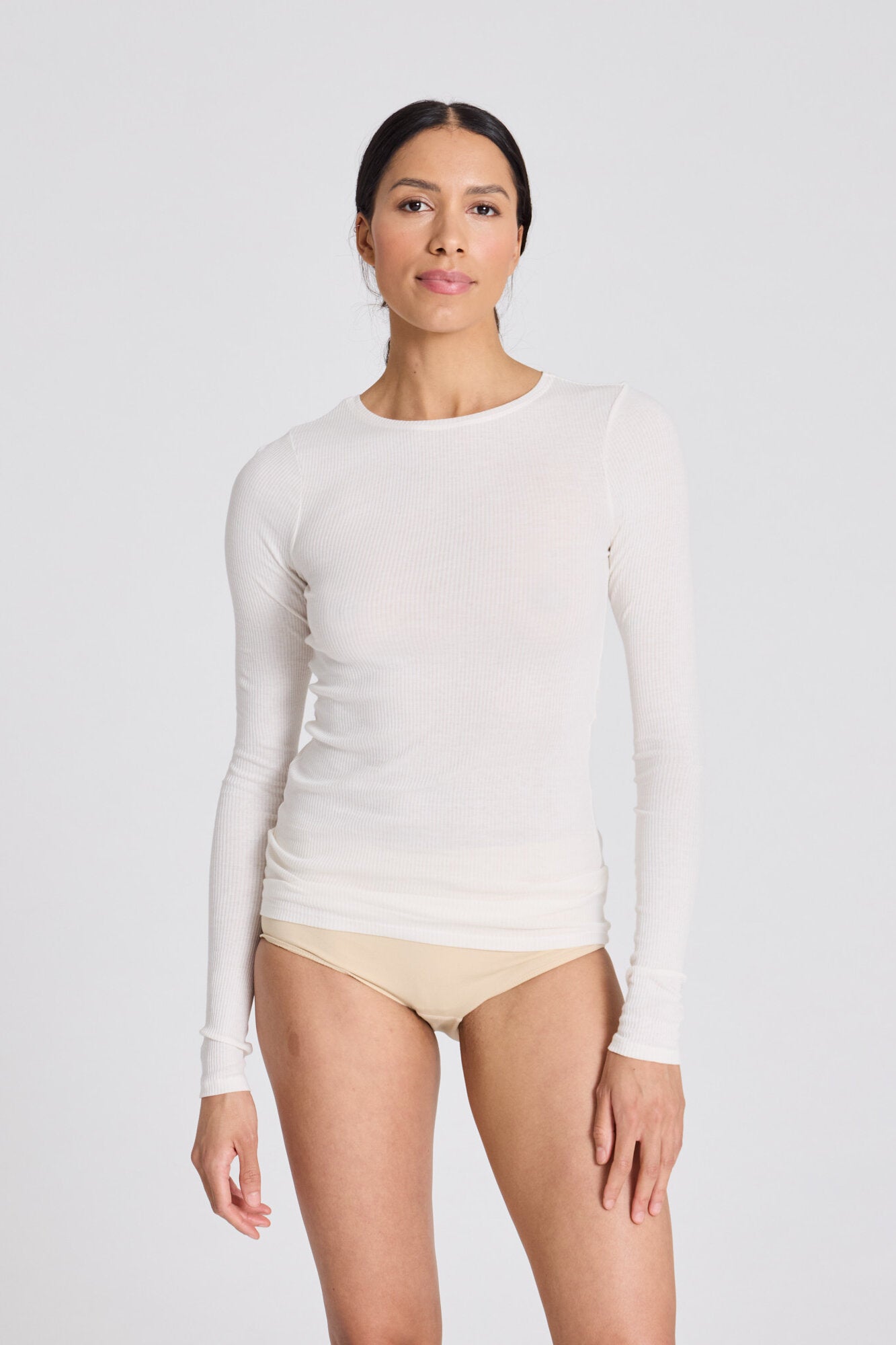 Lise rib langærmet t-shirt - Off White