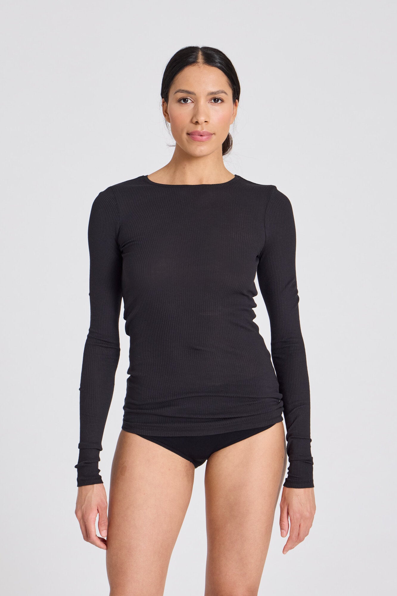 Lise rib langærmet t-shirt - Sort