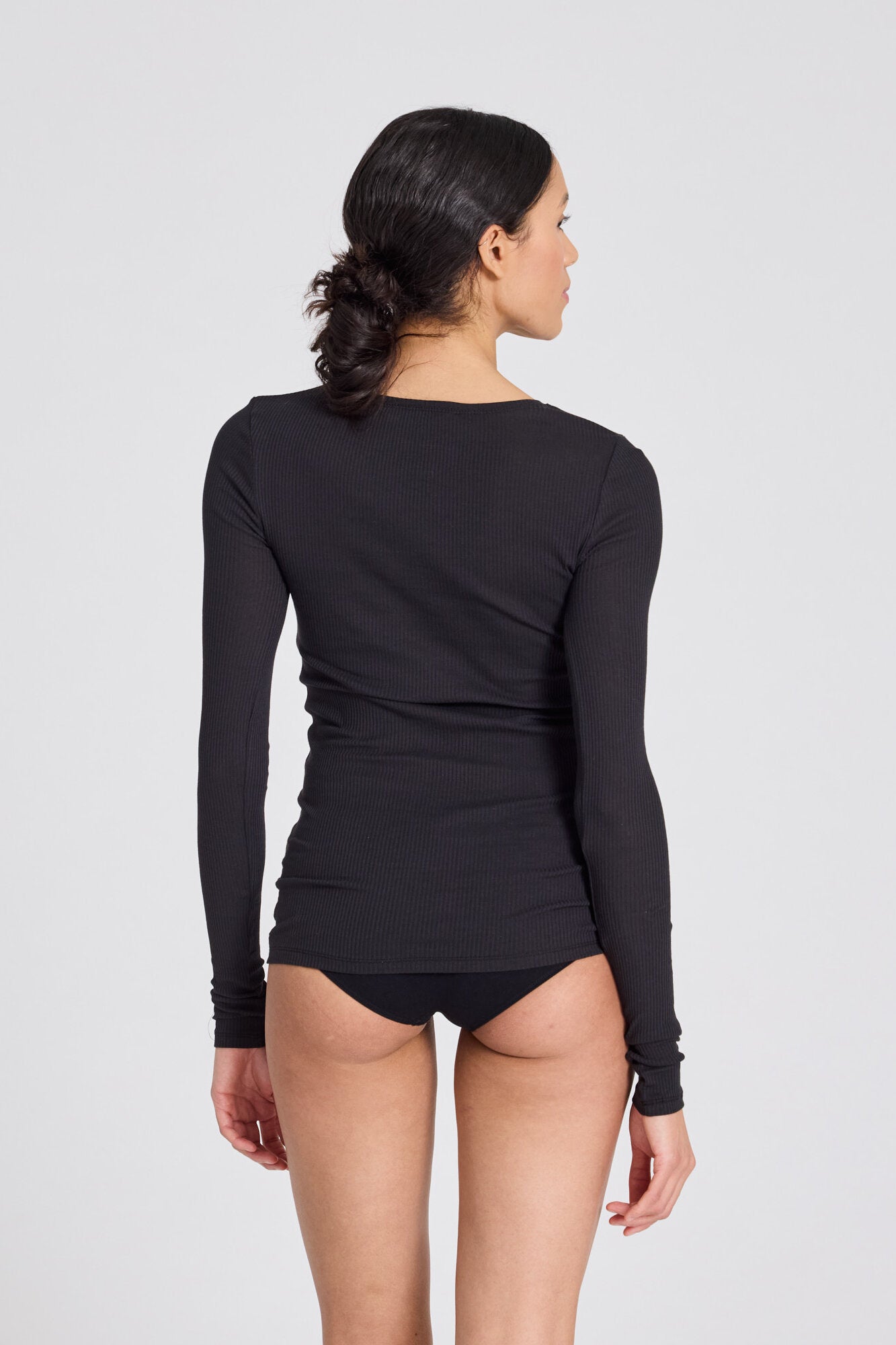 Lise rib langærmet t-shirt - Sort