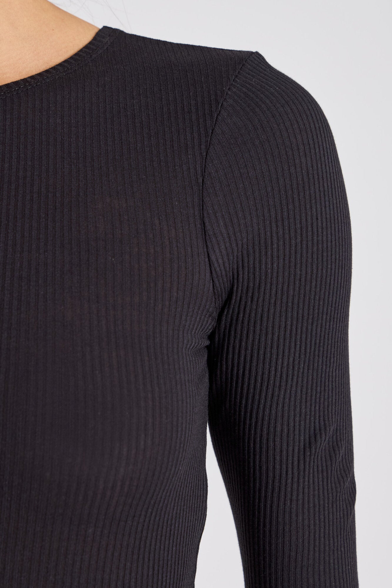 Lise rib langærmet t-shirt - Sort