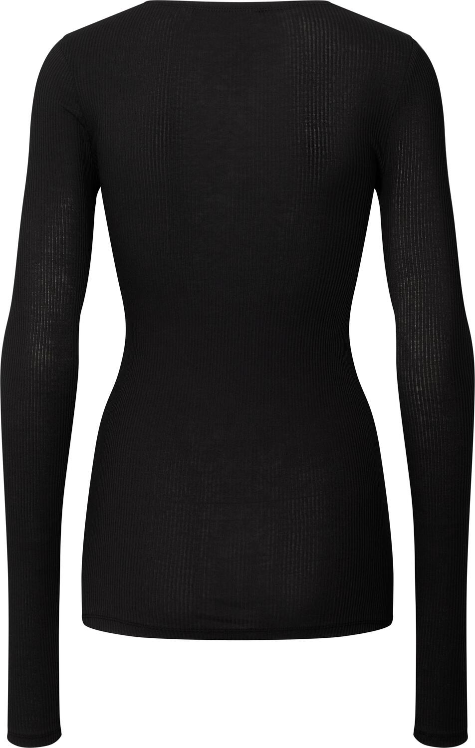 Lise rib langærmet t-shirt - Sort