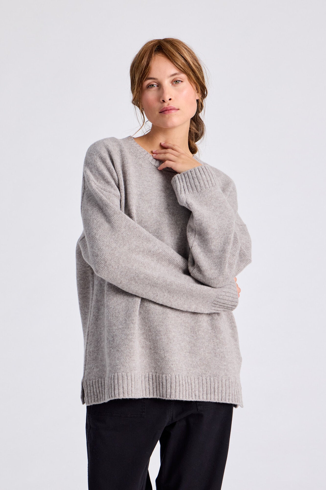 Emely Lambswool strik - Stone Grey