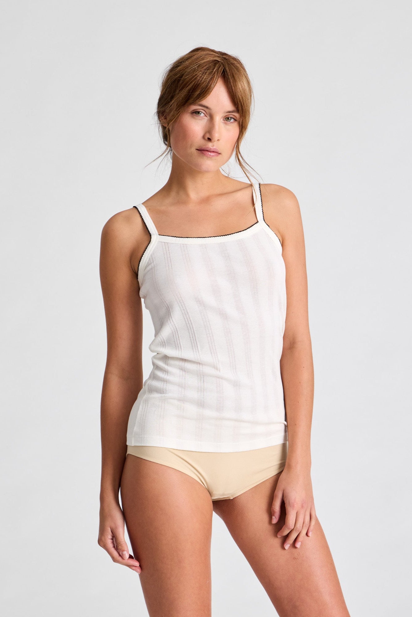 Liva Cotton Strap Drop Needle top - råhvid