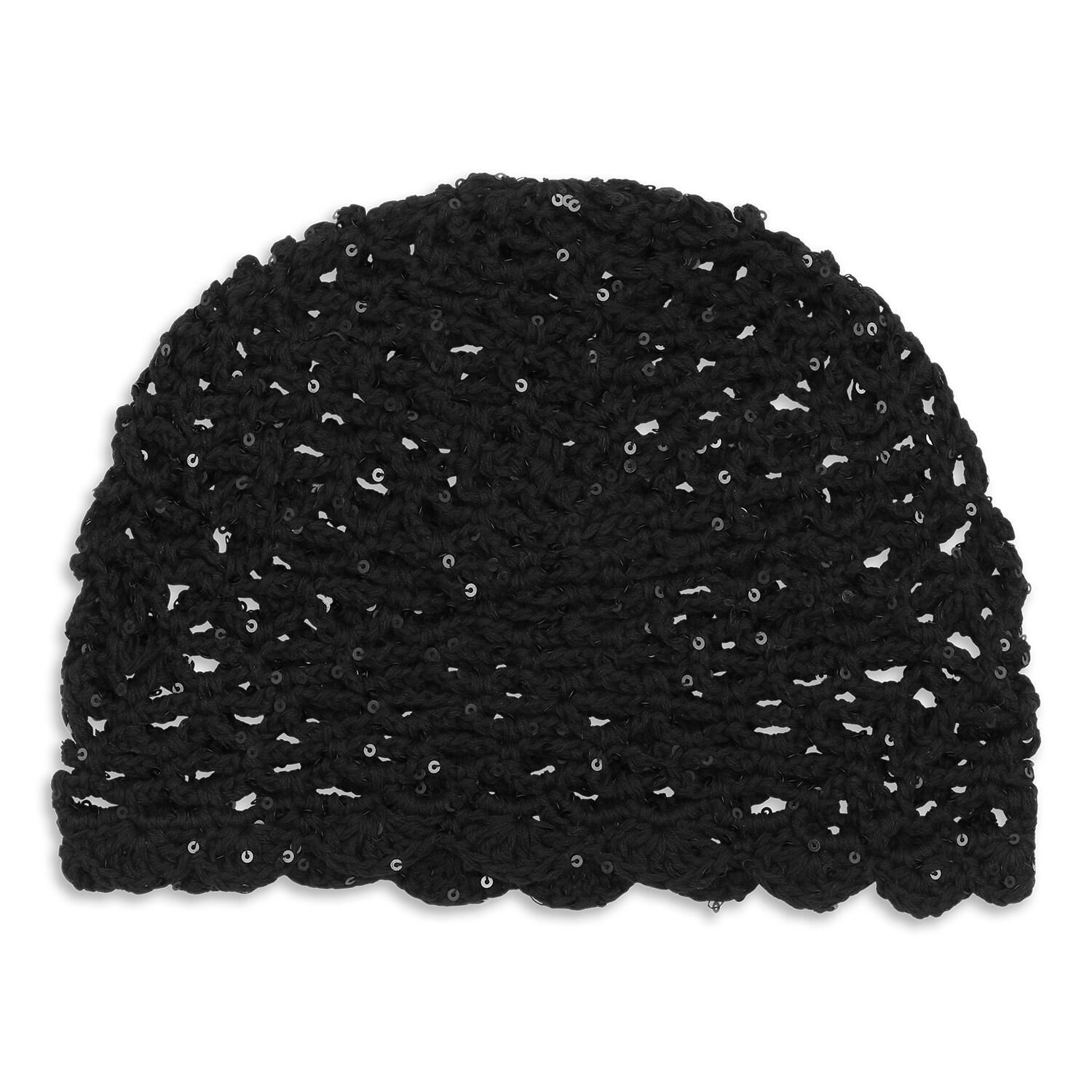 Sequin hæklet hat - sort