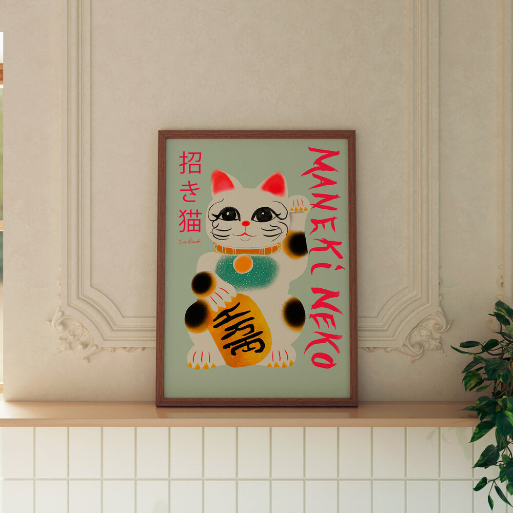 Maneki Neko plakat, mønstret - 30x40 cm