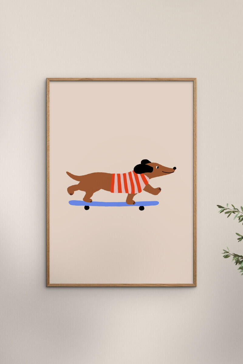 Maren Gross Dachshund on Skateboard plakat