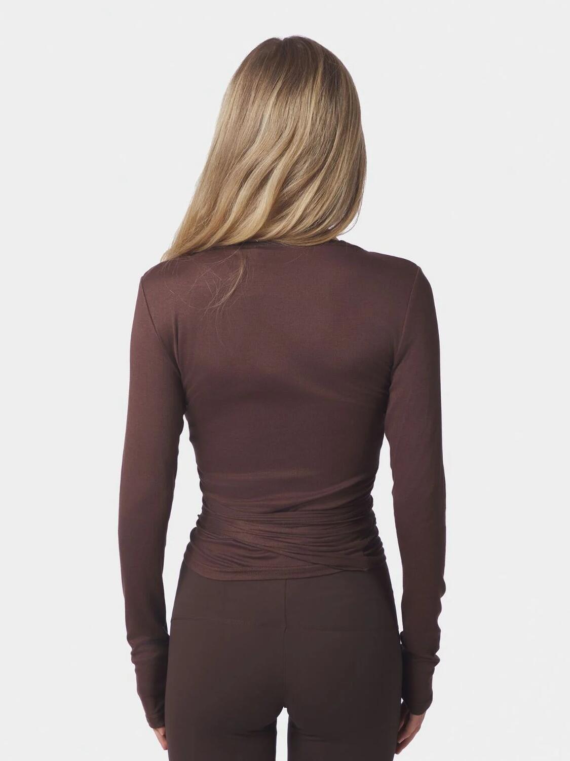 Nia Jersey Wrap bluse - Chocolate Brown