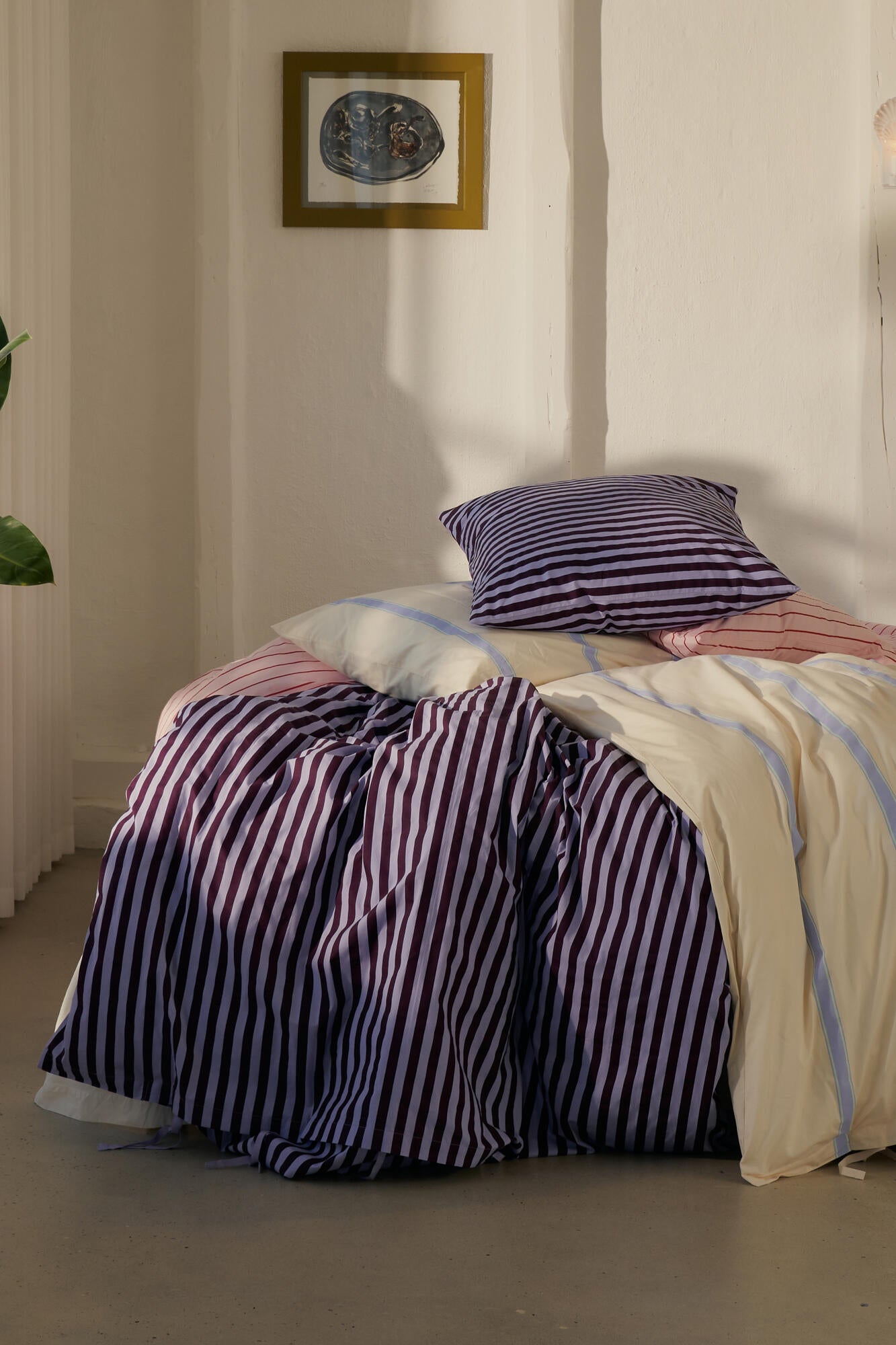 Percale sengesæt – Wine & Lavender blue