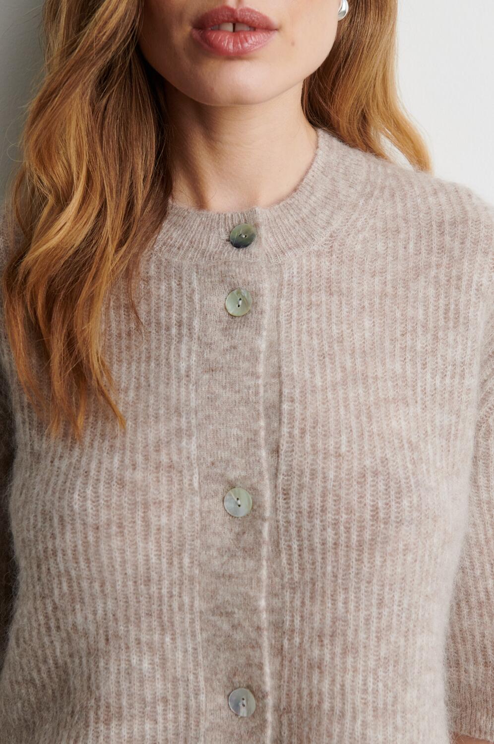 Andrea kortærmet cardigan - Light Beige Melange