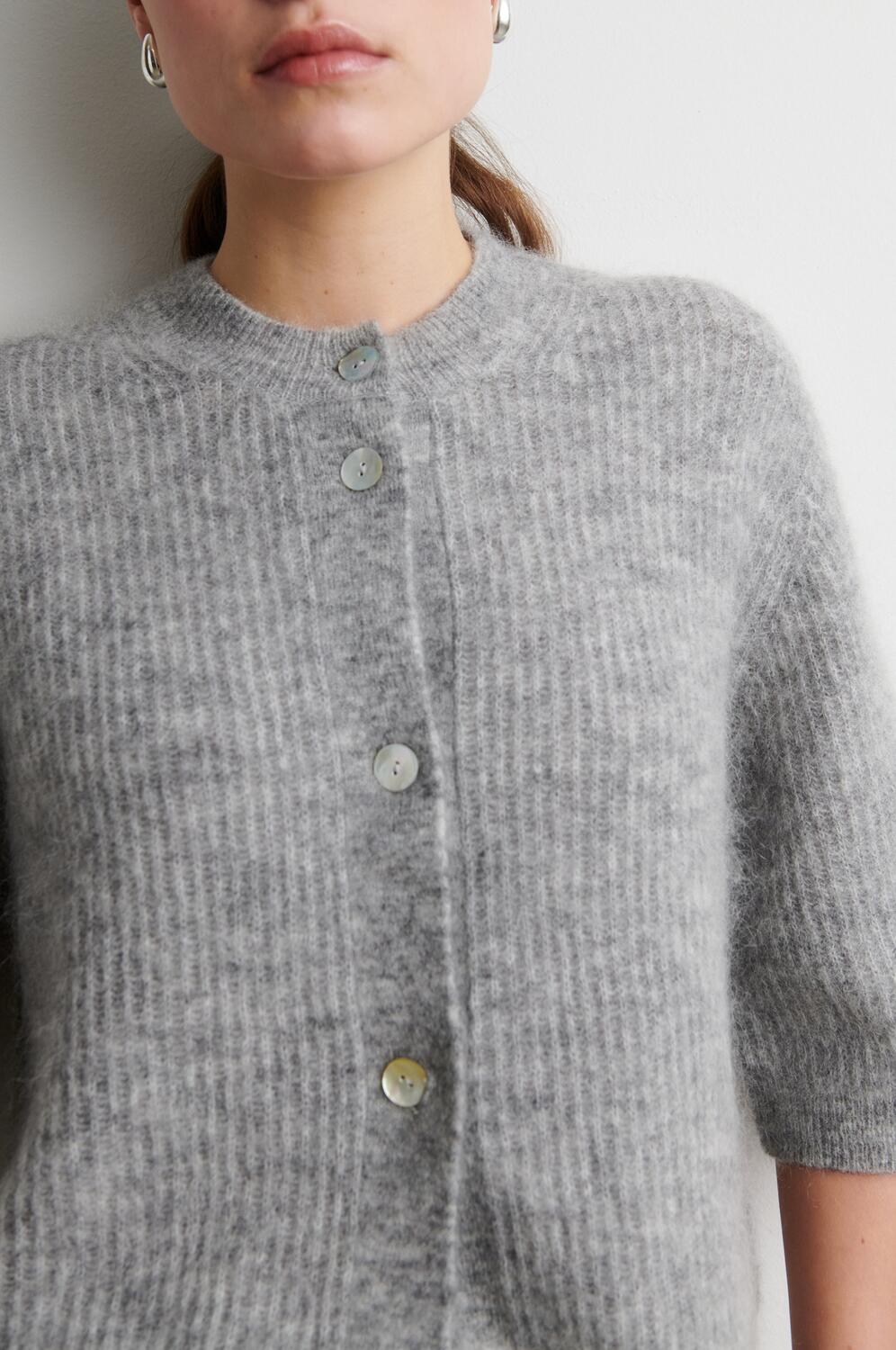 Andrea kortærmet cardigan - Grey Melange