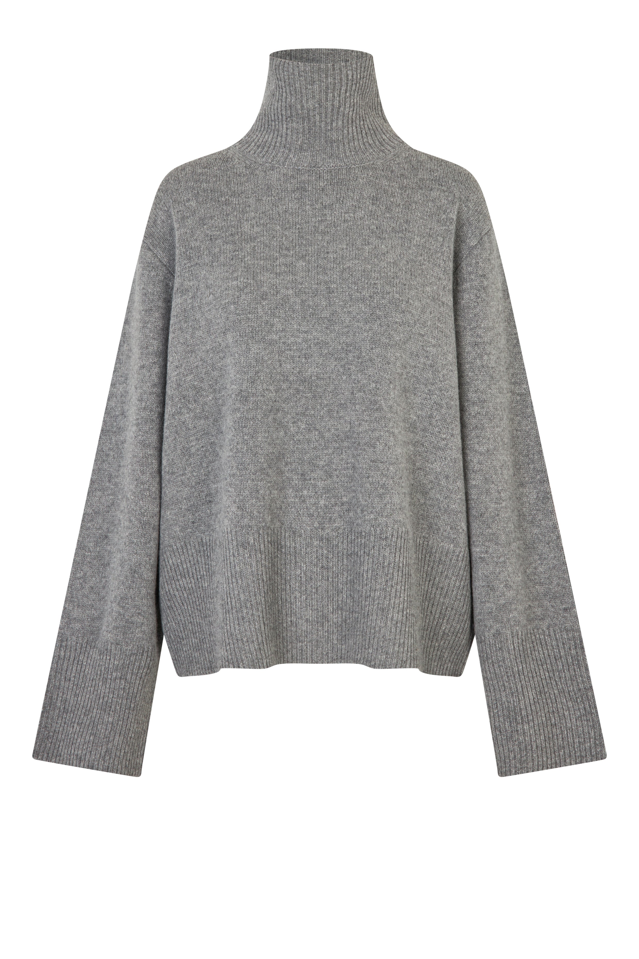 Alpha rullekrave uldstriktrøje - Mid Grey Melange