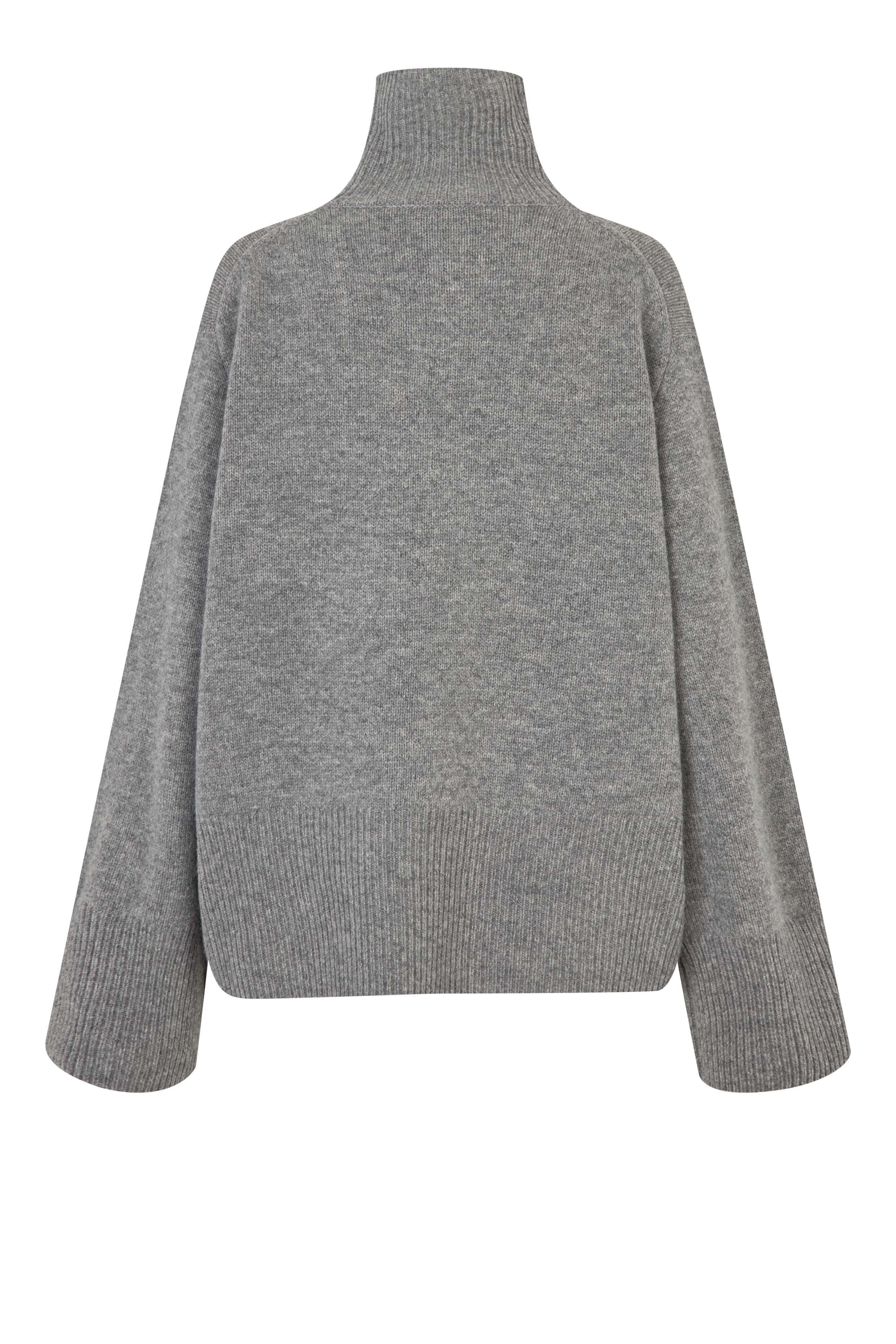 Alpha rullekrave uldstriktrøje - Mid Grey Melange