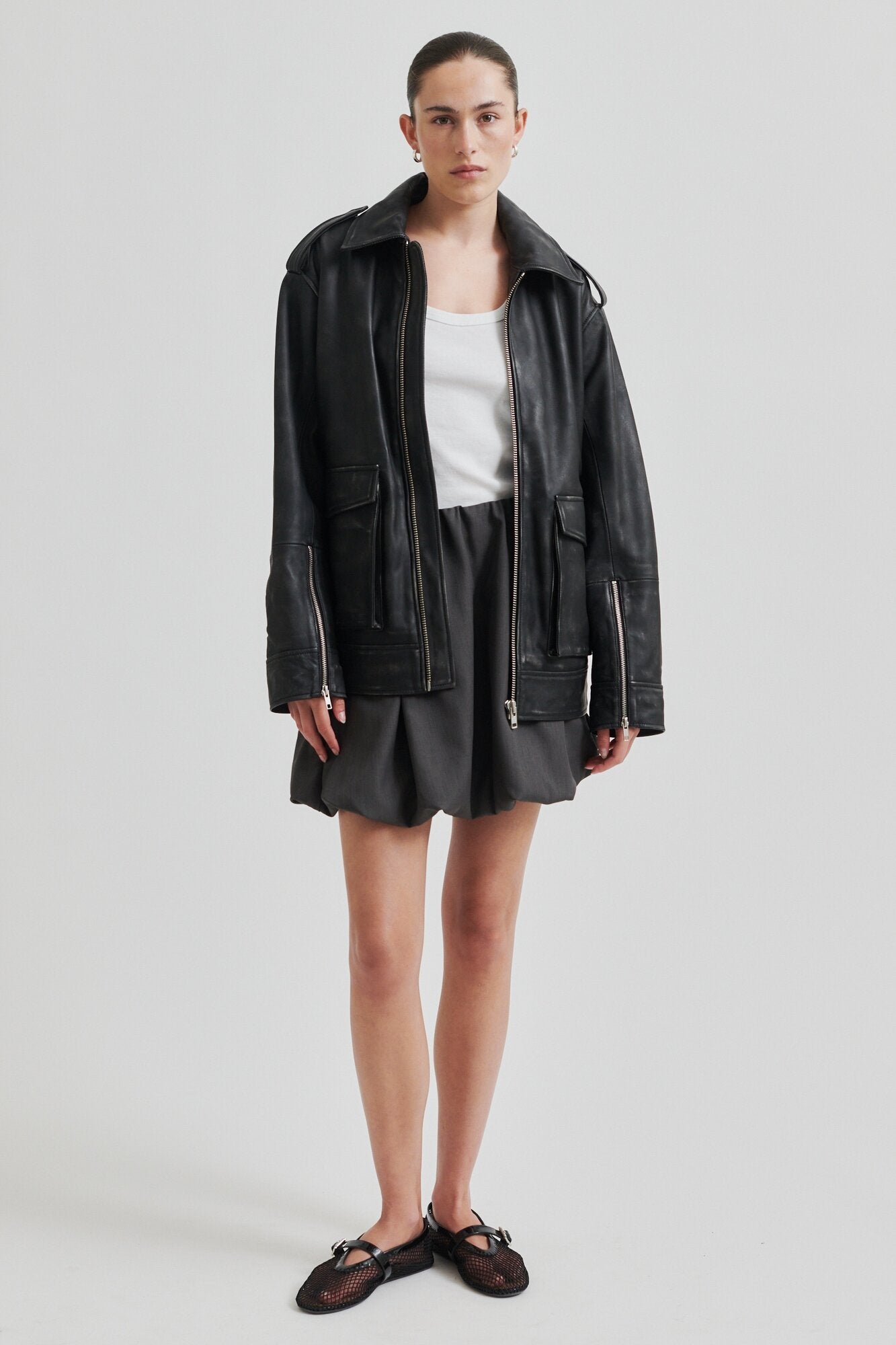 Otilia kort nederdel - Dark grey melange