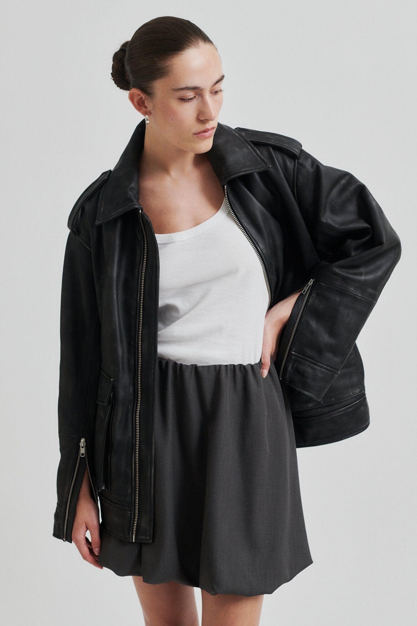 Otilia kort nederdel - Dark grey melange