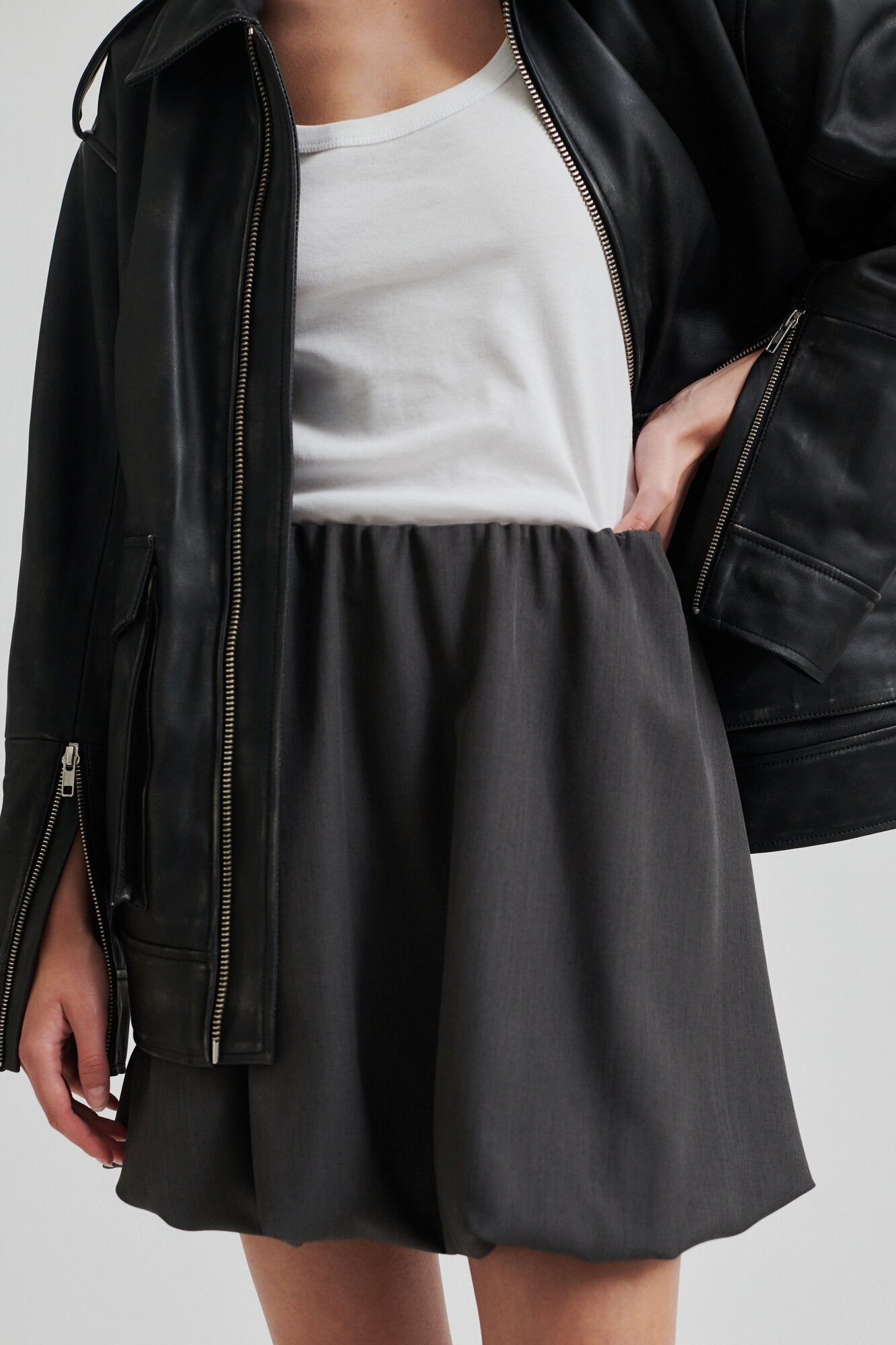 Otilia kort nederdel - Dark grey melange